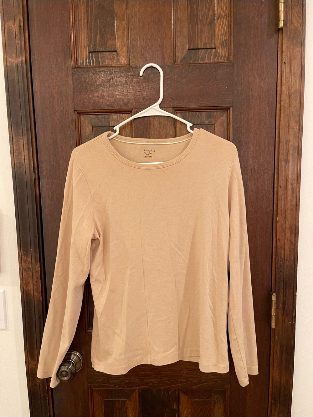 St. John’s Bay Classic Cotton Long Sleeve Tee Tan Beige Size Medium